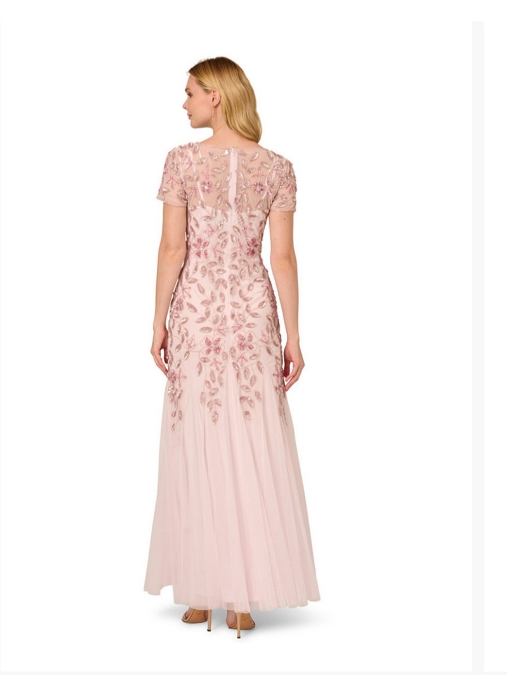 Adrianna Papell Women's Floral -Beaded Blush Pink Gown - Picture 2 of 13